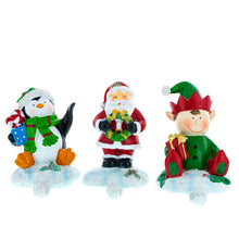 Load image into Gallery viewer, Set of 3 Christmas Stocking Holders Hangers – Santa, Penguin, and Elf Holiday Mantel Decorations