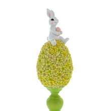 Load image into Gallery viewer, Bunny Perched Atop Floral Easter Egg Figurine