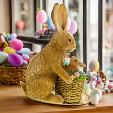 Load image into Gallery viewer, Mother &amp; Baby Bunny Figurine – Rustic Easter &amp; Spring Decor with Floral Basket 7.4 Inches