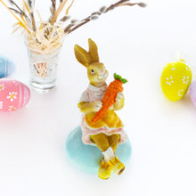 Load image into Gallery viewer, Easter Bunny Figurine – Vintage-Style Rabbit Sitting on Egg with Carrot 5.2 Inches