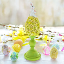 Load image into Gallery viewer, Bunny Perched Atop Floral Easter Egg Figurine