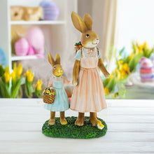 Load image into Gallery viewer, Mother &amp; Child Easter Bunny Figurine – Vintage Style Spring Rabbit Statue with Baskets 11 Inches
