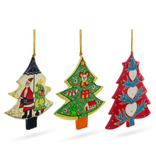 Load image into Gallery viewer, 3 Spinning Christmas Tree Wooden Ornaments