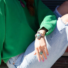 Load image into Gallery viewer, Zion Blue Turquoise Colorful Golden Cross Ring