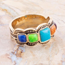 Load image into Gallery viewer, Zion Blue Turquoise Colorful Golden Ring
