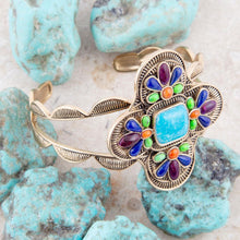 Load image into Gallery viewer, Zion Blue Turquoise Multi-Stone Golden Cuff Bracelet