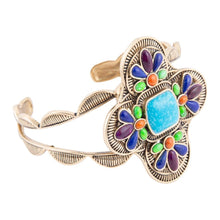 Load image into Gallery viewer, Zion Blue Turquoise Multi-Stone Golden Cuff Bracelet
