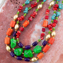 Load image into Gallery viewer, Zion Multi-Color Triple Strand Golden Statement Necklace