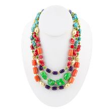 Load image into Gallery viewer, Zion Multi-Color Triple Strand Golden Statement Necklace