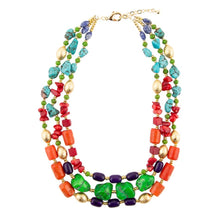 Load image into Gallery viewer, Zion Multi-Color Triple Strand Golden Statement Necklace